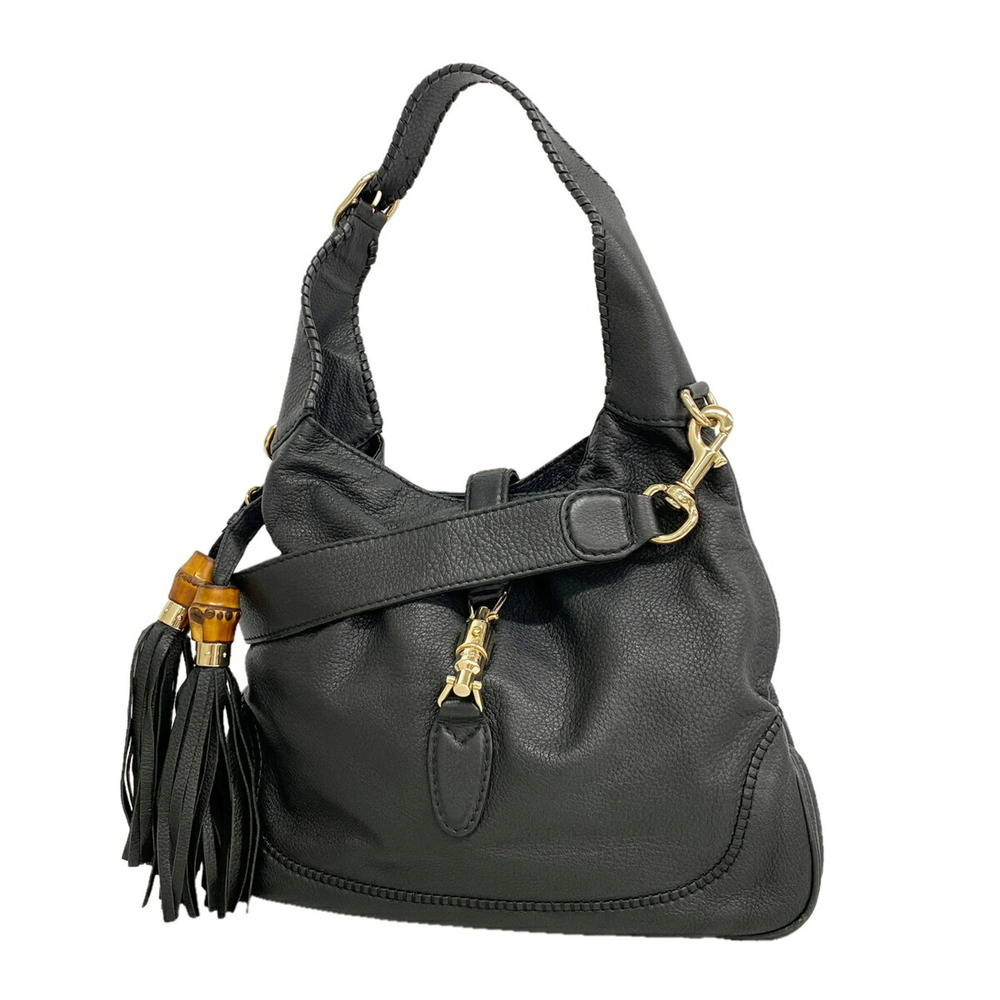 Gucci Bamboo New Jackie Handbag 246907 Leather Black Champagne 2-way Bag for ...